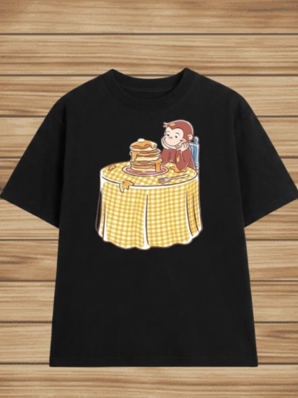 Cute Curious George Eating Pancakes Graphic Tee